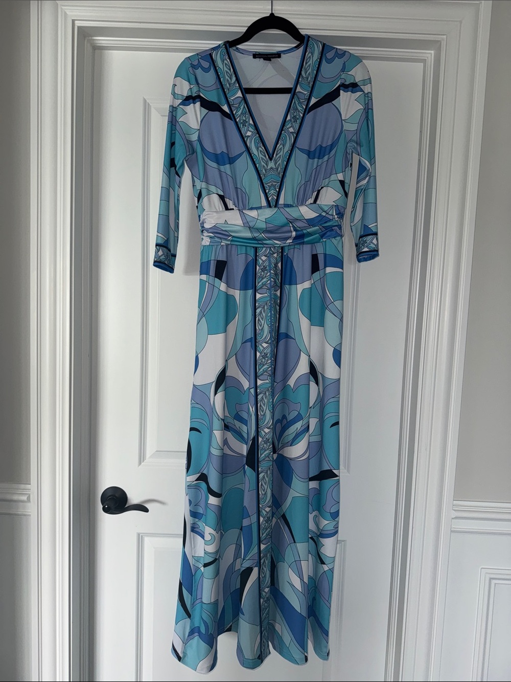 Boston Proper Blue Multi-Print V-Neck Maxi Dress